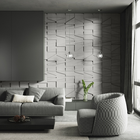 Płyta betonowa na ścianę 3D PB09 1200x600x45, zgaszona biel B0, beton architektoniczny