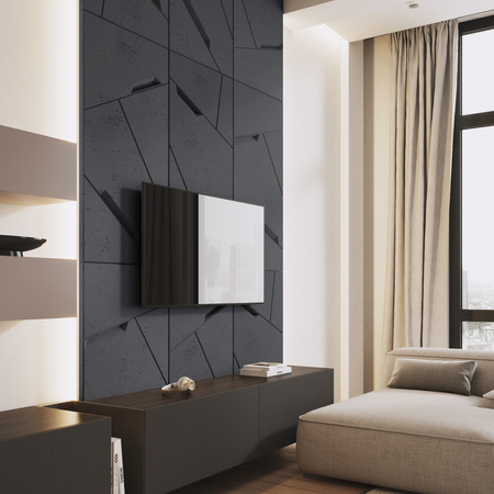 Płyta betonowa na ścianę 3D PB18 1200x600x38, czarny B15, beton architektoniczny