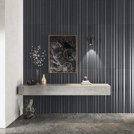 Płyta betonowa na ścianę 3D PB58 1350x560x34, czarny B15, beton architektoniczny