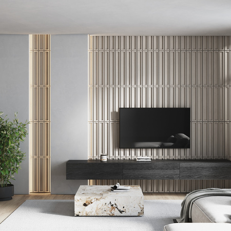 Płyta betonowa na ścianę 3D PB66A 1350x430x22, zgaszona biel B0; wzór A, beton architektoniczny