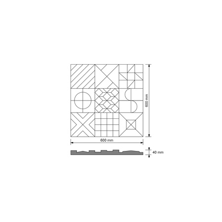 Płyta betonowa na ścianę 3D PB12B 600x600x40, kość słoniowa KS; wzór B, beton architektoniczny